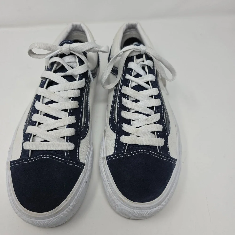 Vans Old Skool Men 10 Navy Blue White Canvas Suede Low Top Skate Sneakers